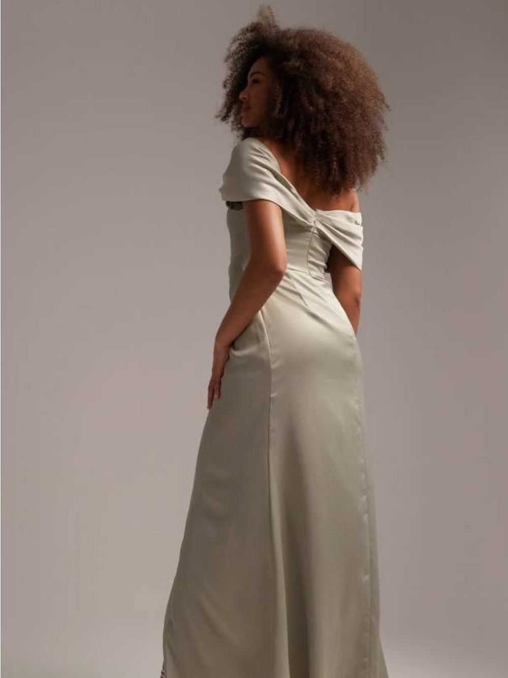 ASOS Sage Green Elegant Satin Draped Evening Gown